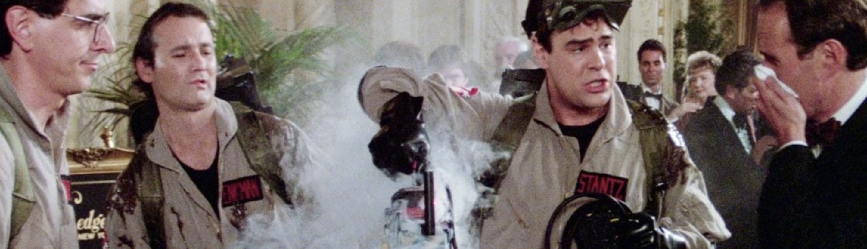 A picture of the Ghostbusters team after capturinga ghost